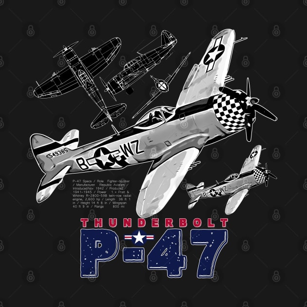 P-47 Thunderbolt USAF Vintage Aircraft by aeroloversclothing