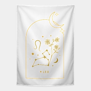 Leo Zodiac Constellation and Flowers - Astrology and Horoscope Tapestry