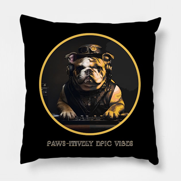 PAWS-ITIVELY EPIC VIBES DOG MIXING MUSIC DRESSED IN STEAMPUNK STYLE Pillow by StayVibing