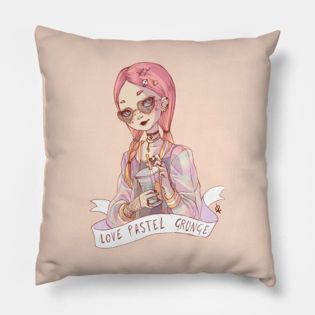 Pastel Grunge Girl Pillow by RossellaVicari