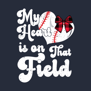 funny My Heart is on That Field softball baseball mom dad Leopard T-Shirt