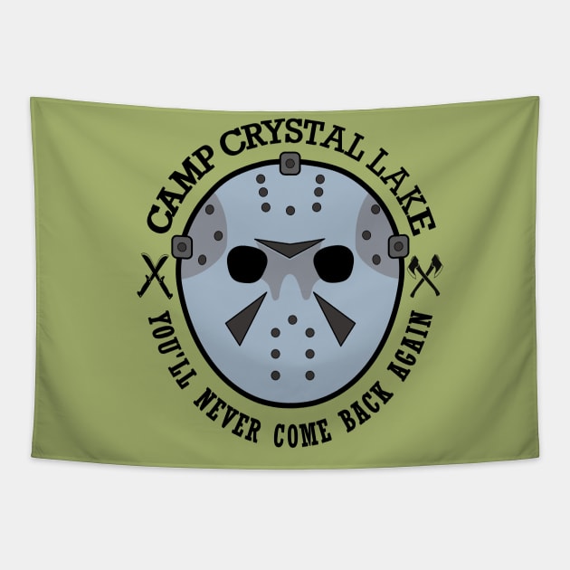 Wearing the infamous hockey mask at Camp Crystal Lake.  You'll never come back again. Tapestry by Blended Designs