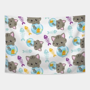 Pattern Of Cats, Cute Cats, Kittens, Fish Tapestry