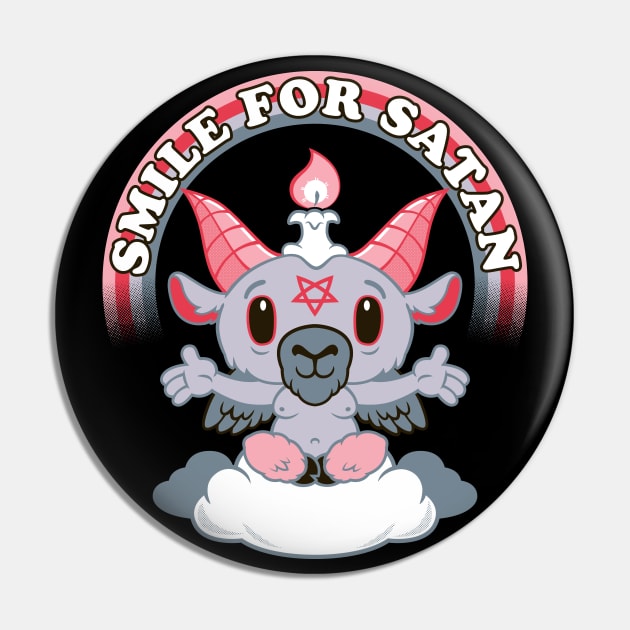 Smile for Satan - Creepy Cute Kawaii Goat - Cartoon Baphomet Pin by Nemons