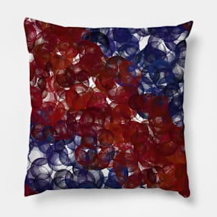 Hand-Drawn Red and Blue Abstract Circle Pattern on White Pillow