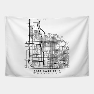 SALT LAKE CITY UTAH BLACK CITY STREET MAP ART Tapestry