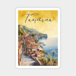 Taormina Sicily Watercolor Print – Scenic Italian Travel Poster Magnet