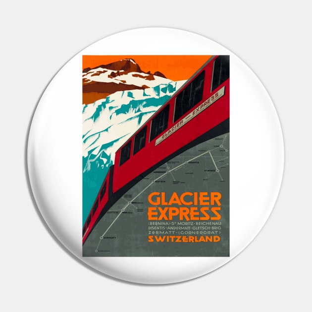 Glacier Express  - Vintage Swiss Railway Travel Poster Pin by Naves