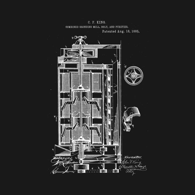 Combined Grinding Mill, Bolt and Purifier Vintage Patent Hand Drawing by TheYoungDesigns