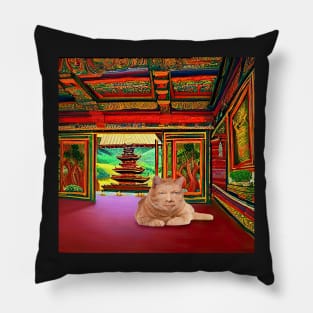 Eckhart Tolle Zen Master Cat Laying in a Thailand Temple Pillow