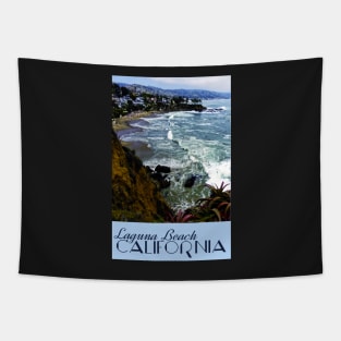 Restored Vintage Laguna Beach California Travel Poster Print Tapestry