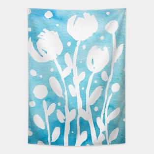 Whimsical watercolor flowers – blue Tapestry