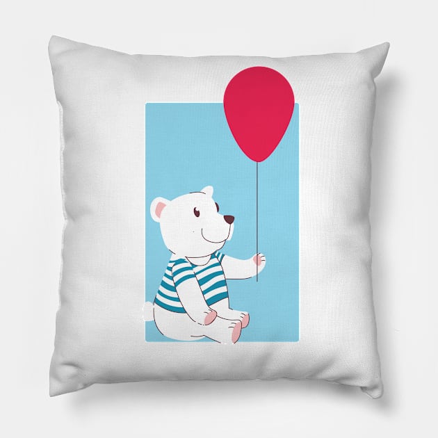 Ice Bear With Red Ballon Pillow by JFDesign123