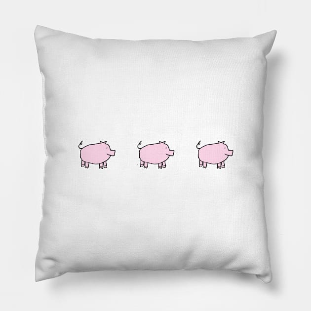 Three Cute Pink Pigs Right Pillow by ellenhenryart