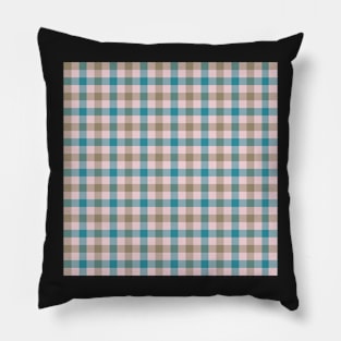 Teal and taupe gingham Pillow