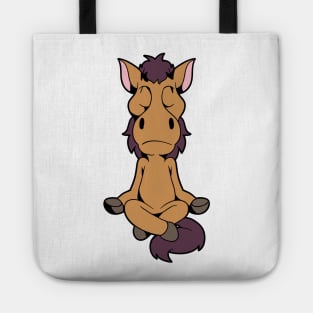 Cartoon horse meditating with yoga Tote