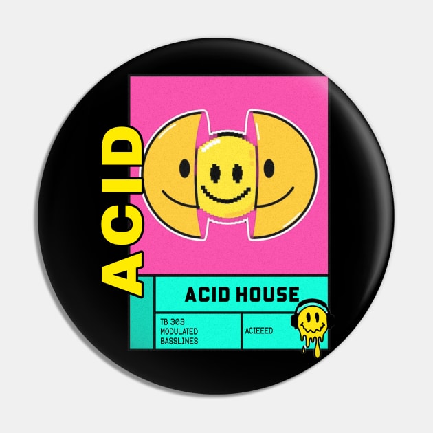 ACID HOUSE - pixel smile Pin by DISCOTHREADZ 