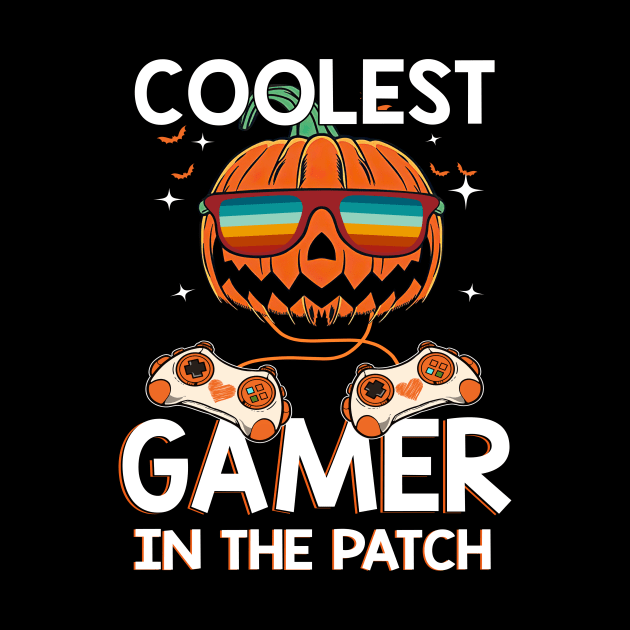 Kids Halloween Coolest Gamer In The Patch Boys Girls Pumpkin Shirt by Krysta Clothing