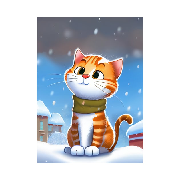 Winter Cat With a Scarf in Winter Scenery is waiting for Santa by KOTOdesign