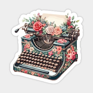 Retro Vintage Floral Typewriter Magnet