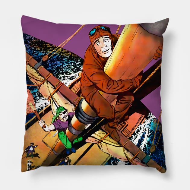 Pirate Ship Forbidden Worlds Stores of Strange Adventure Retro Vintage Comic Book Pillow by REVISTANGO