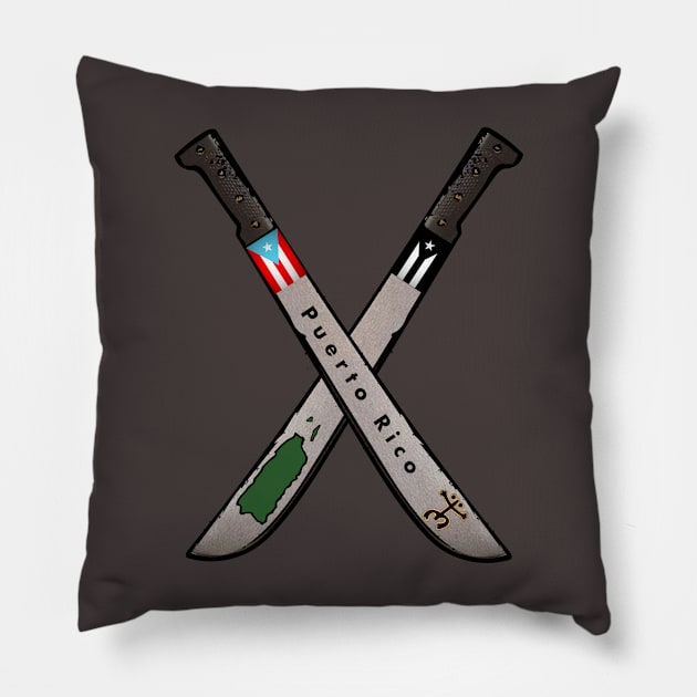 Puerto Rico Machete Flag Map Coqui Taino Pillow by SoLunAgua