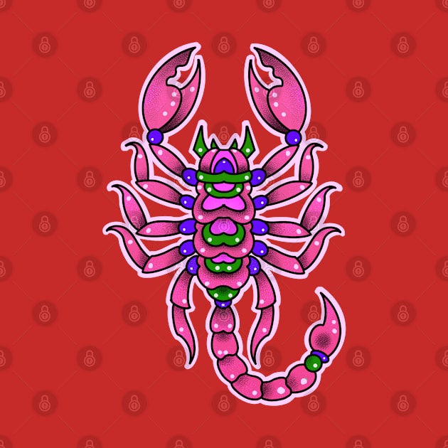 Pink scorpio old school tattoo style by weilertsen