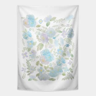 blue flowers and leaf watercolor pattern Tapestry