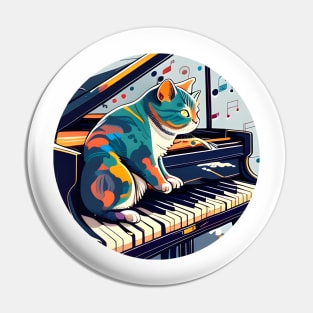 Musician Cat Lover Colorful - Cat Playing Piano Pin