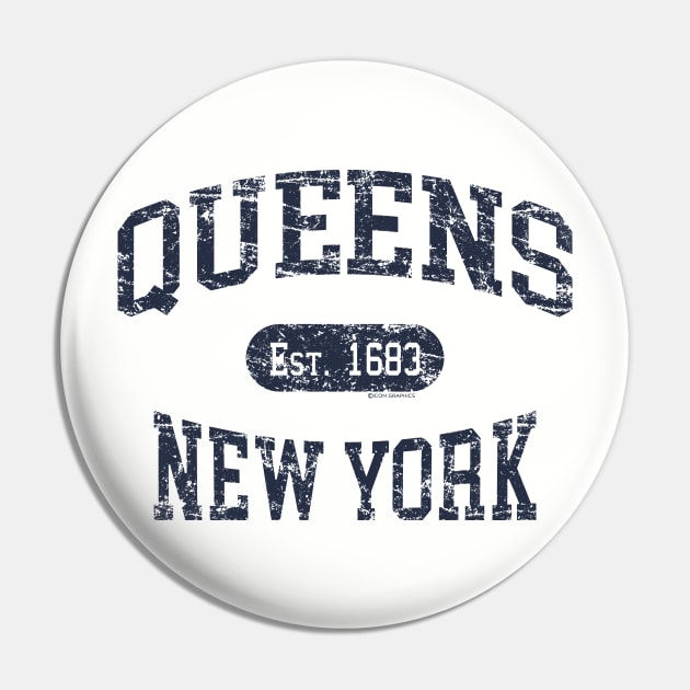 Queens NY Vintage Distressed Retro Print Pin by FireflyCreative