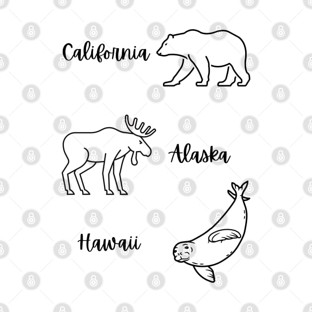 "California Alaska Hawaii" with state animal by MCsab Creations