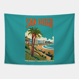 A Vintage Travel Art of San Diego - California - US Tapestry