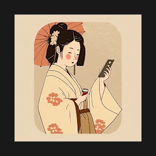 Ukiyo-e Painting of Japanese Woman Using Phone (Version 3) T-Shirt