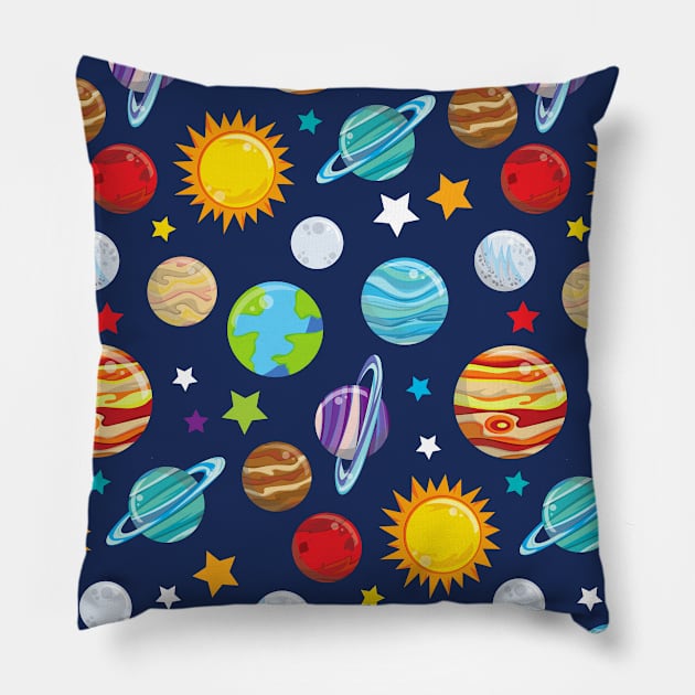 Space Pattern, Planets, Stars, Cosmos, Galaxy Pillow by Jelena Dunčević