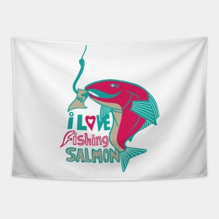 I Love Fishing Salmon Tapestry