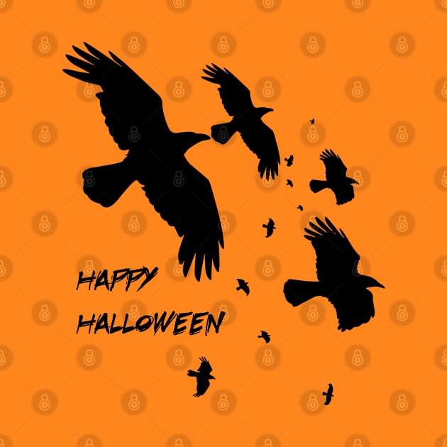 Happy Halloween Crows In Flight Vector Silhouette by taiche