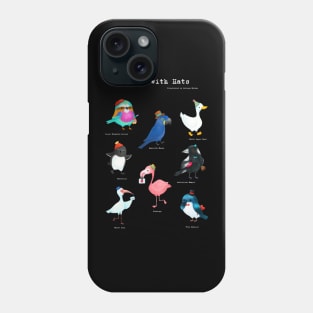 Birds with Hats - Version 2 - Text in White Phone Case