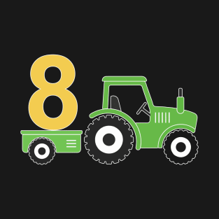 Kids 8th Birthday Boys Tractor Farmer Birthday T-Shirt