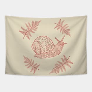 Snail with ferns (red) Tapestry