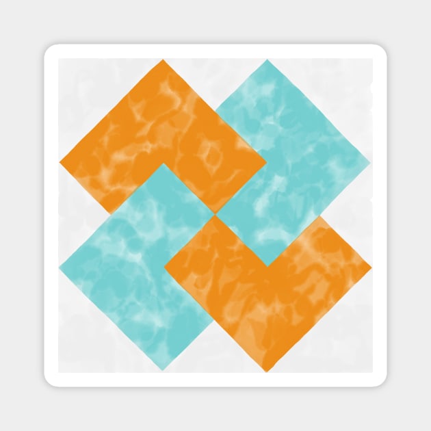 Card Trick Orange and Teal Quilt Star Watercolor Magnet by venglehart