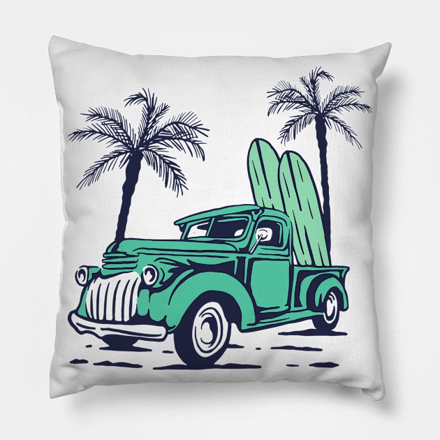 classic car - beach life - surfing life - hawaii - summer best gift ida - vintage car Pillow by Mosklis