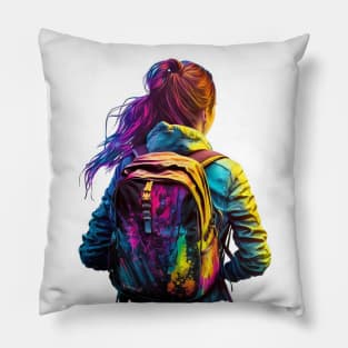 Girl with a backpack design #6 Pillow