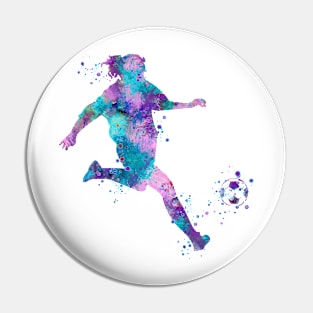 Girl Soccer Player Kick Watercolor Painting Pin