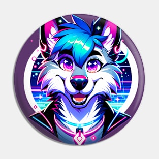 Cyberpunk Neon Furry Anthro Wolf Pin