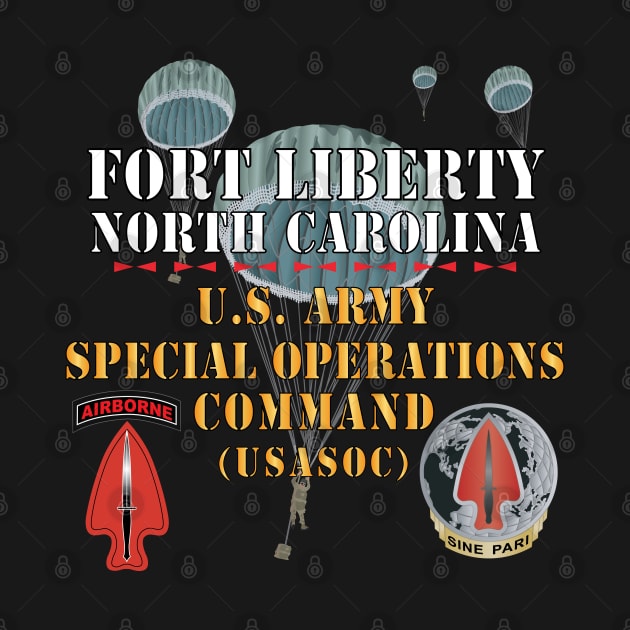 Fort Liberty North Carolina - US Army Special Operations Command (USASOC) - SSI - DUI w 3 Parachutes X 300 by twix123844