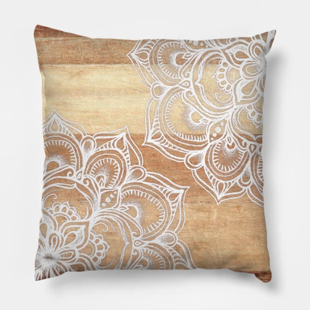 White Doodles on Blonde Wood Pillow by micklyn