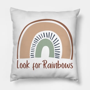 Look For Rainbows Boho Warm neutral Rainbow Print Pillow