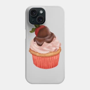 Cupcake with buttercream and a strawberry covered in chocolate on top Phone Case