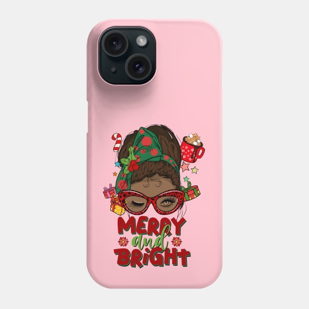 Merry and Bright, Black Girl Christmas Magic Phone Case by UrbanLifeApparel
