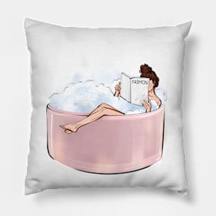 Relaxed woman taking bath reading fashion magazine Pillow